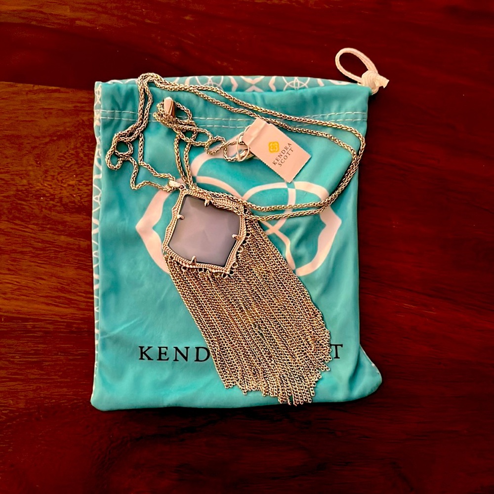 Kendra Scott silver with Grey stone long adjustable necklace, with tags